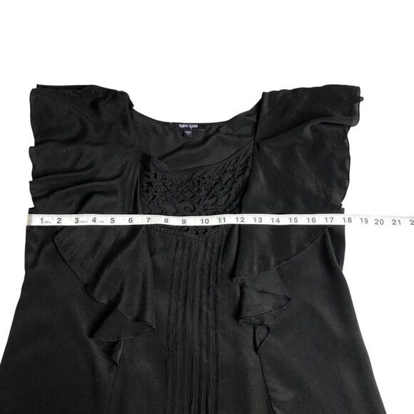 Daniel Rainn Top M Black Silk Crochet Flutter Sleeve Tunic Fairy Cottage Peasant - Picture 13 of 13